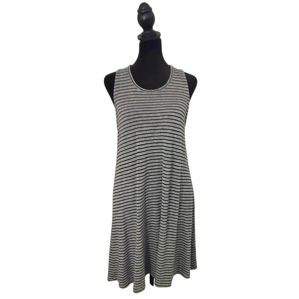 Madewell‎ Striped Tank Dress Womens M Gray Black Swing Minimalist Casual